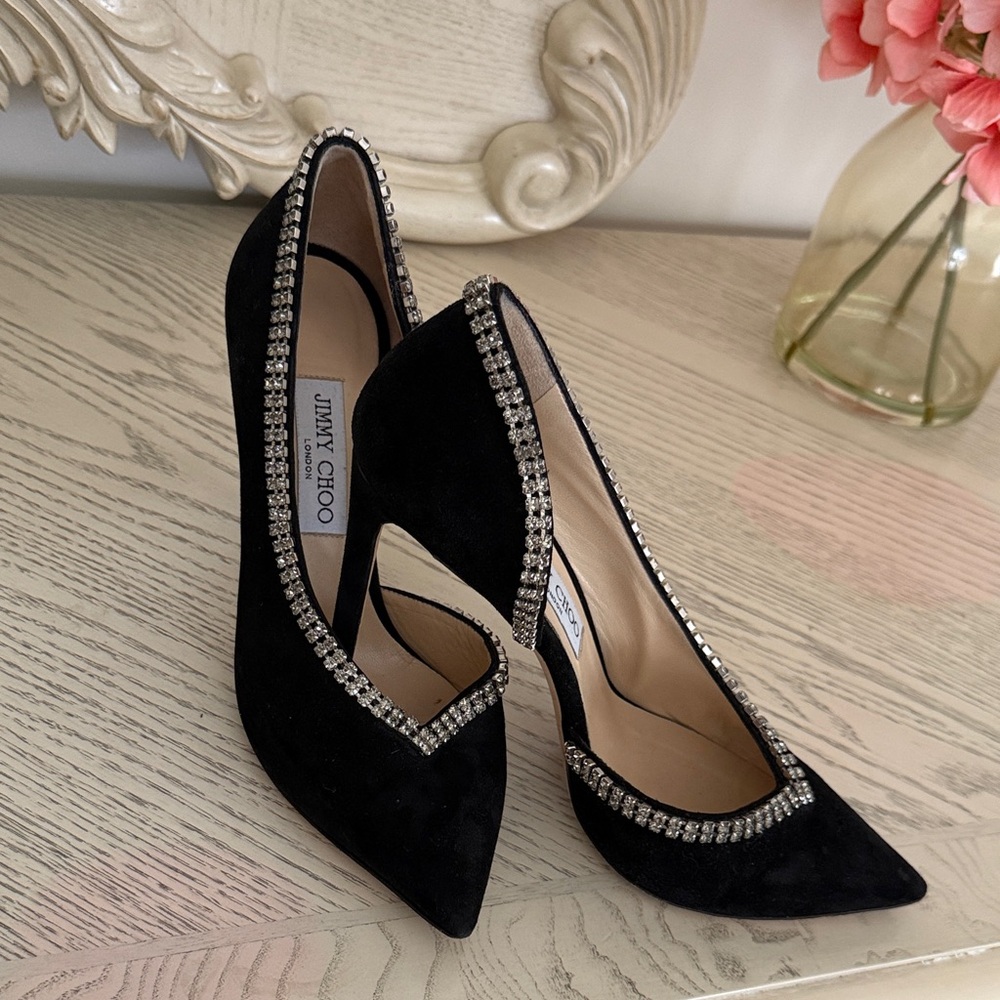 Jimmy Choo Black Crystal-Trimmed Heels
